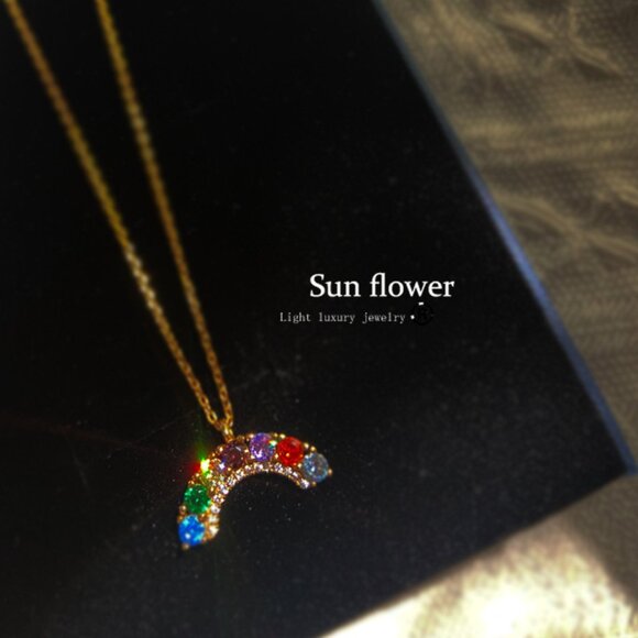 New 18k yellow gold colorful crystal necklace pendant - Picture 4 of 6